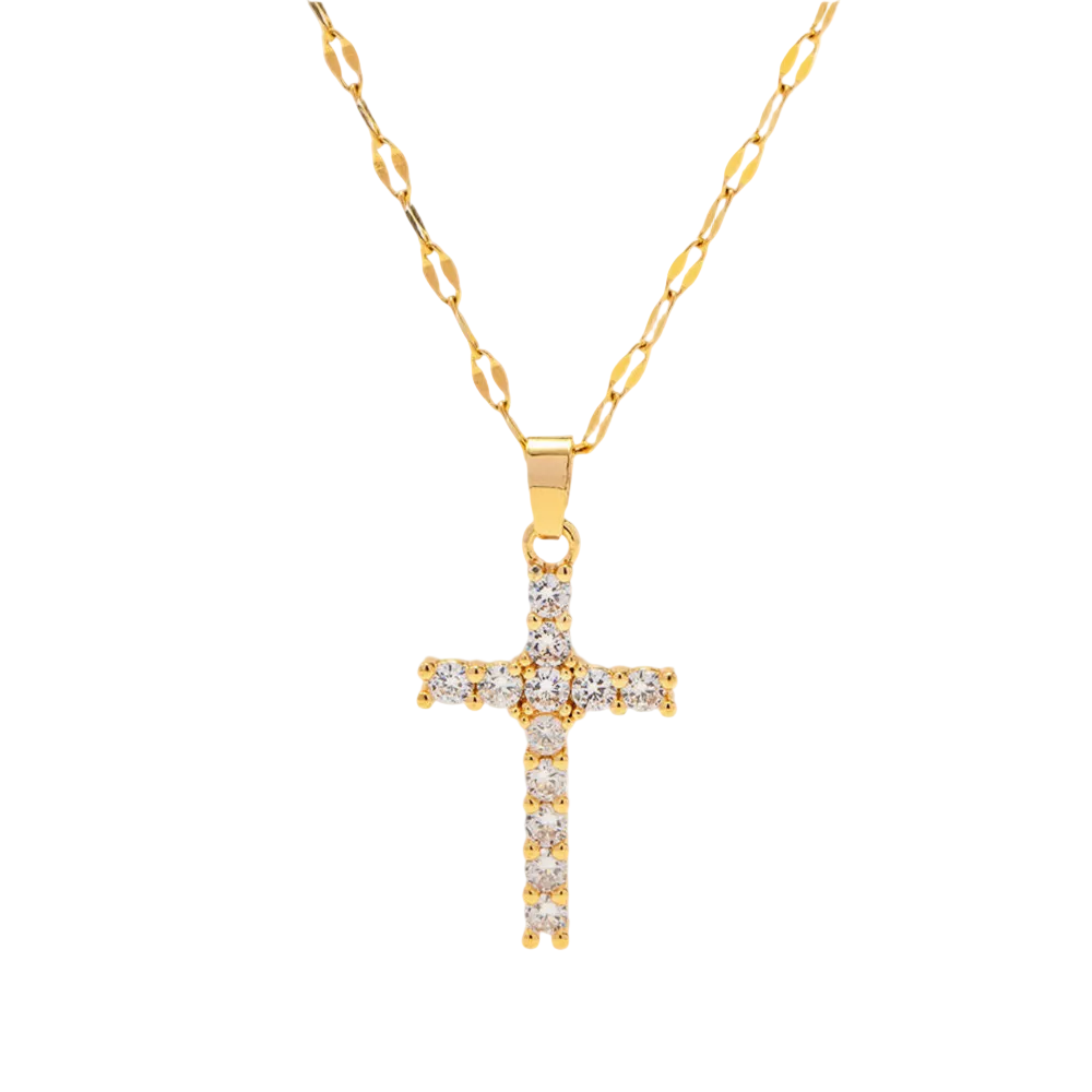 sparkling cross kette gold edelstahl