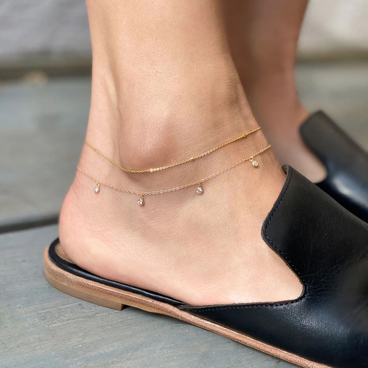 shining drops fusskettchen gold edelstahl anklet