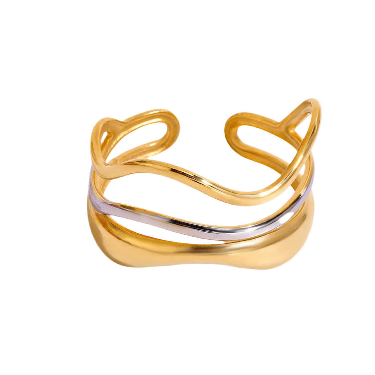 wave lines ring gold wellendesign edelstahl minimalistisch