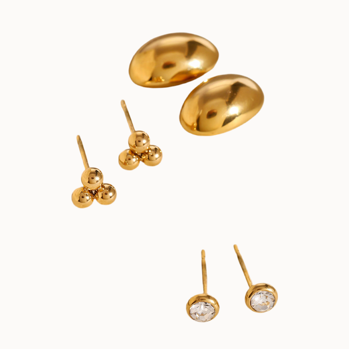 essentials ohrring set edelstahl 18k vergoldet oval kugel kristall