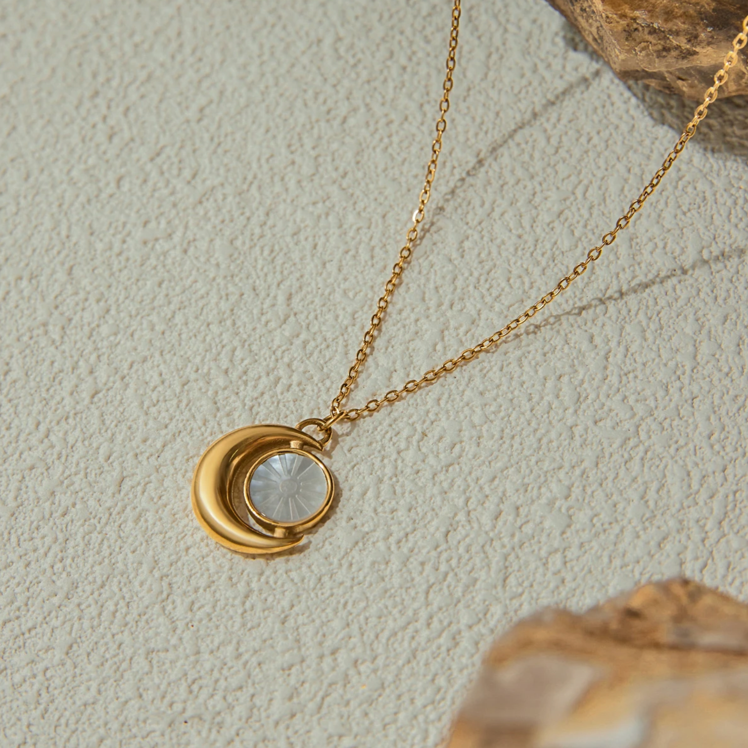 luna moon pendant necklace gold waterproof