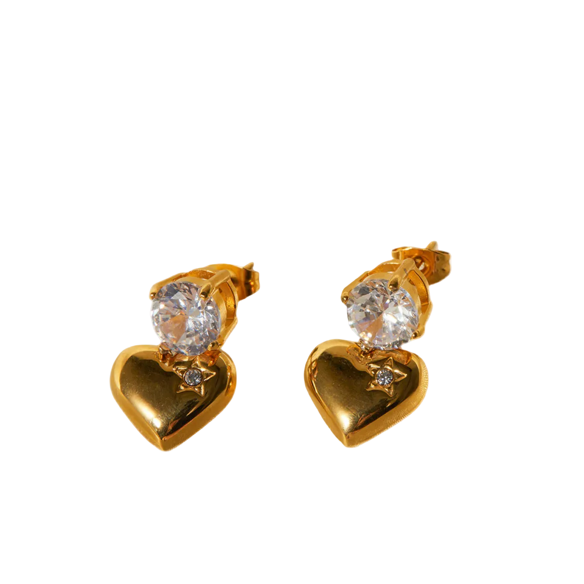 sparkling heart ohrringe gold stein edelstahl 18k vergoldet