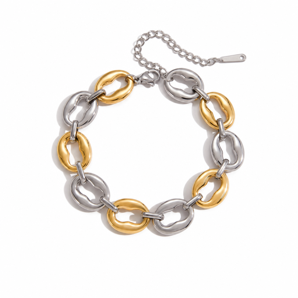 golden chain armband bicolor gold silber edelstahl wasserfest