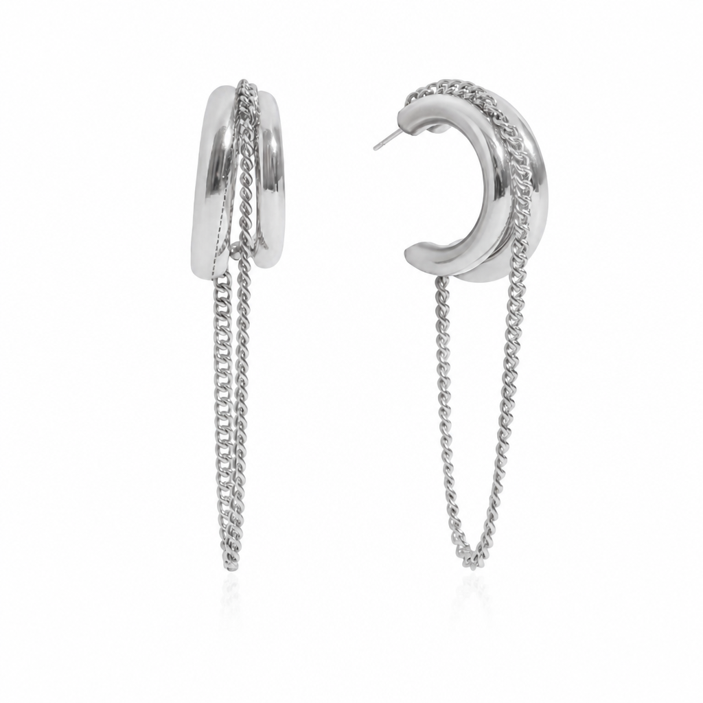 luna chain earrings silber edelstahl wasserfest kettenohrringe mond