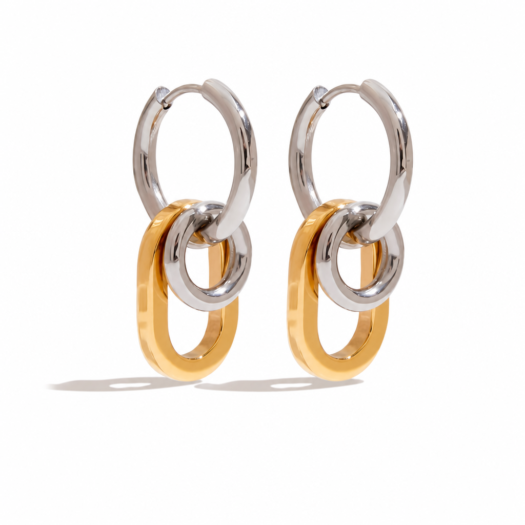 double hoop earring bicolor gold silber edelstahl wasserfest