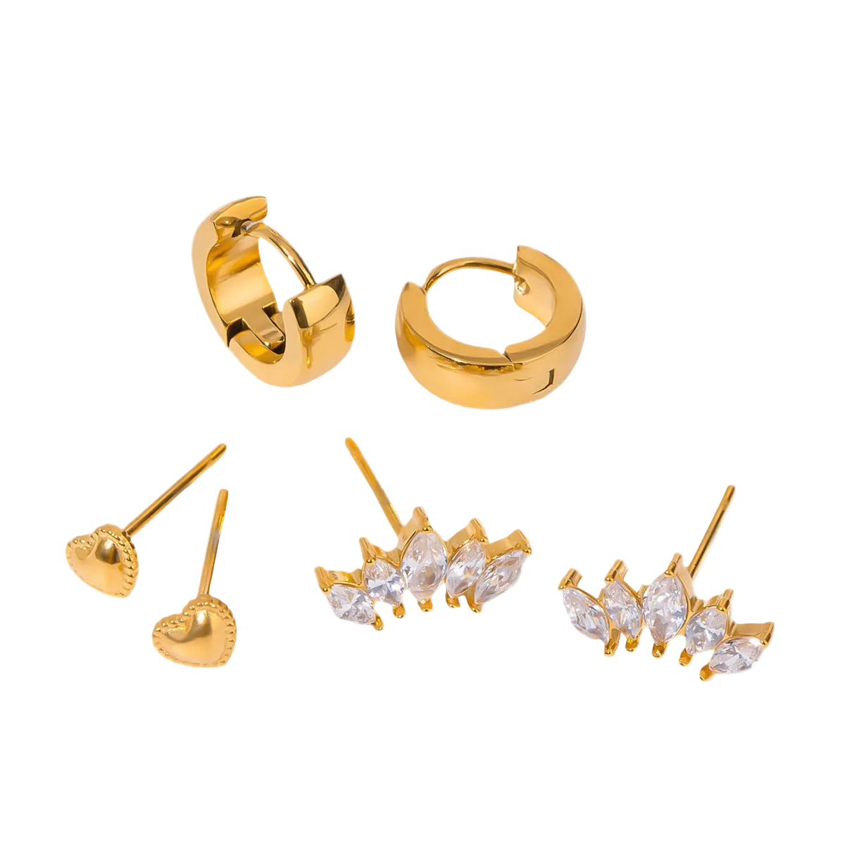 golden shine ohrring set 3 paar edelstahl gold