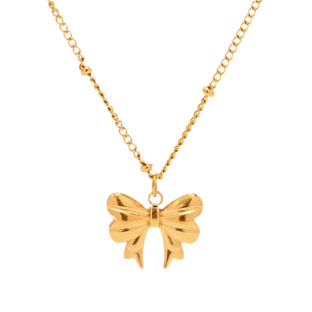 golden bow charm kette schleife edelstahl 18k vergoldet