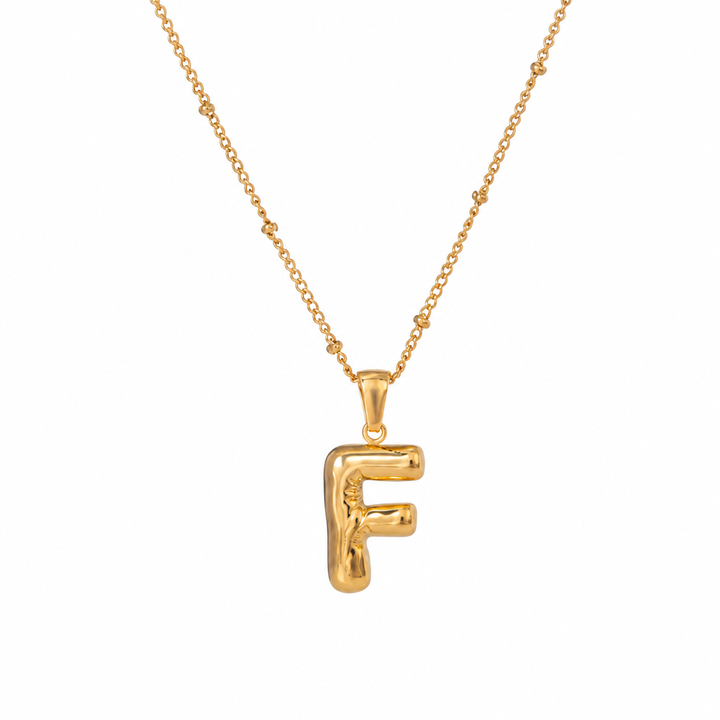 letter charm necklace buchstabe f gold edelstahl wasserfest