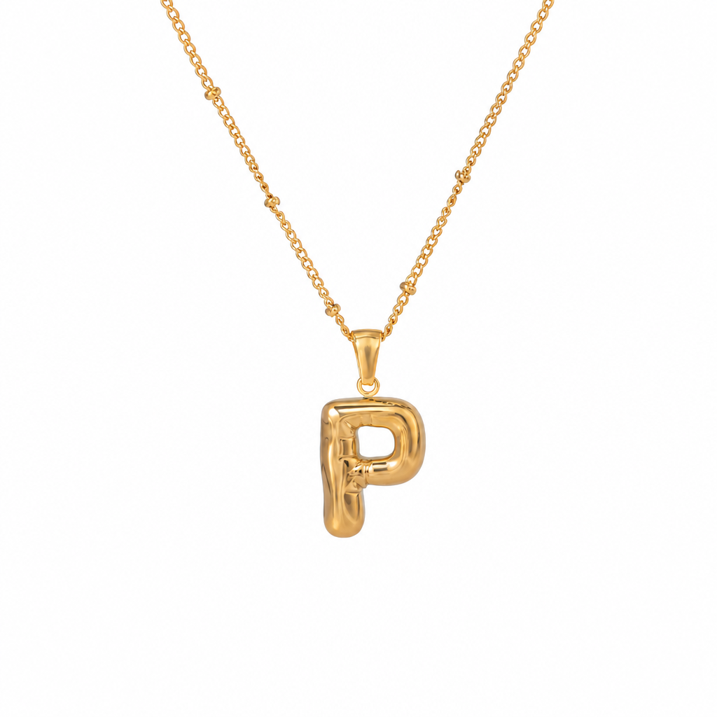 letter charm necklace buchstabe p gold edelstahl wasserfest