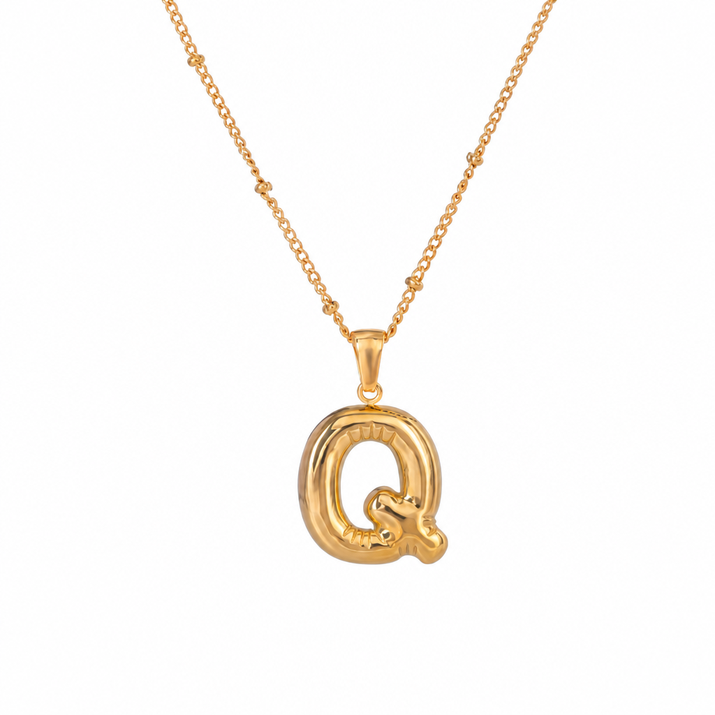 letter charm necklace buchstabe q gold edelstahl wasserfest