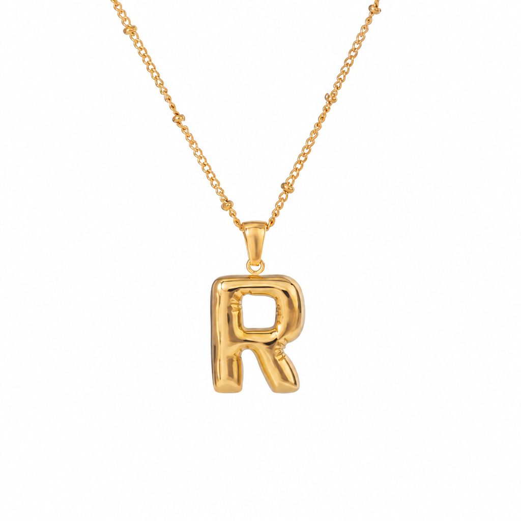 letter charm necklace buchstabe r gold edelstahl wasserfest