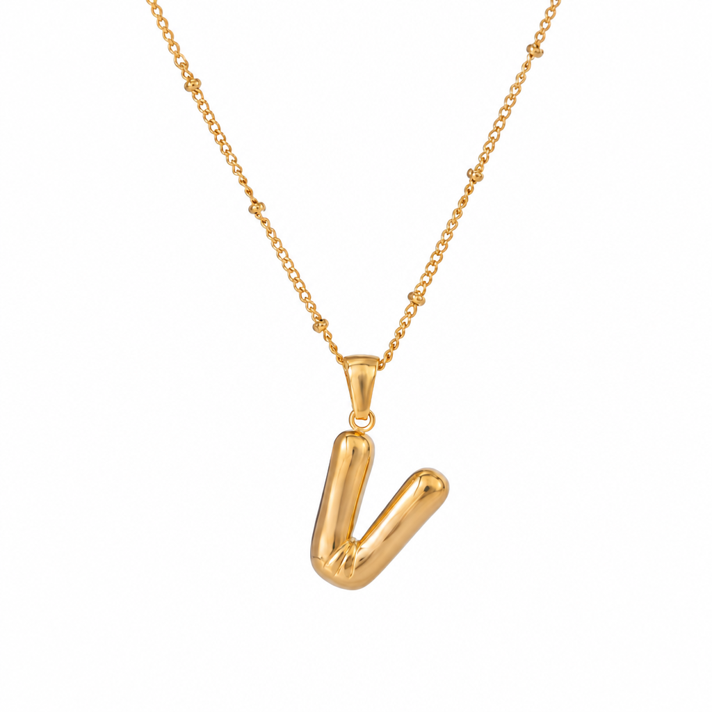 letter charm necklace buchstabe v gold edelstahl wasserfest
