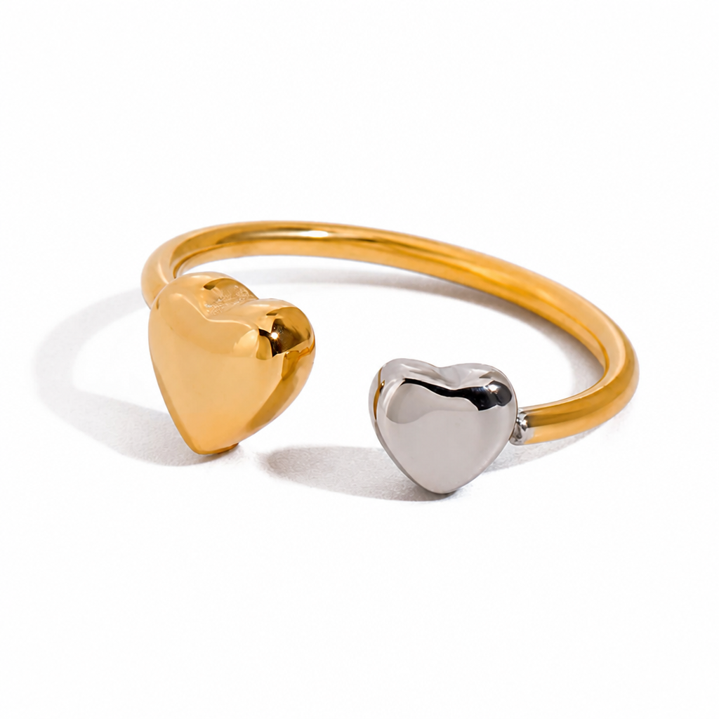 heart embrace bangle bicolor gold silber edelstahl wasserfest