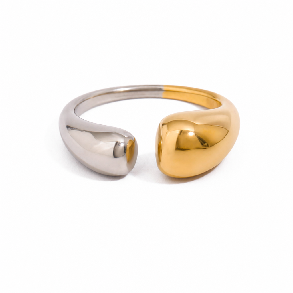 split dome ring bicolor gold silber edelstahl statement
