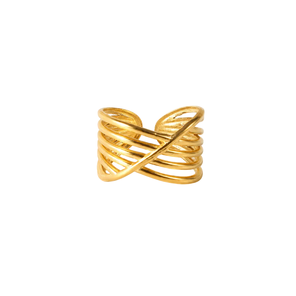 twisted cross ring gold edelstahl wasserfest verstellbar