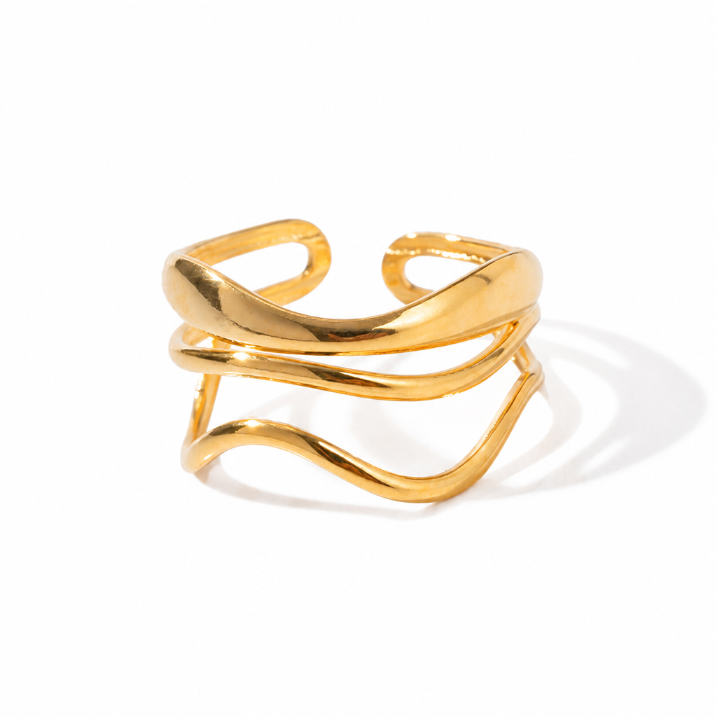 bicolor wave cuff gold edelstahl wasserfest