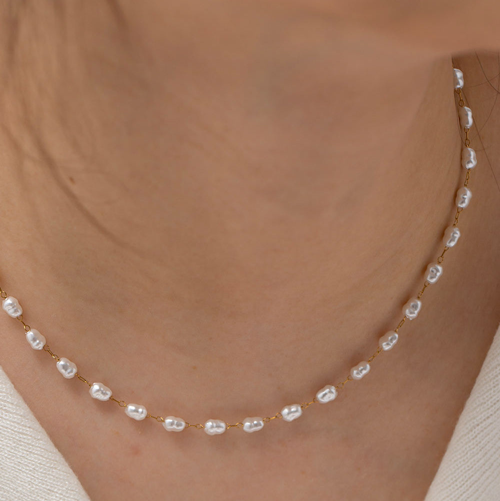 perlen kette gold edelstahl wasserfest modern