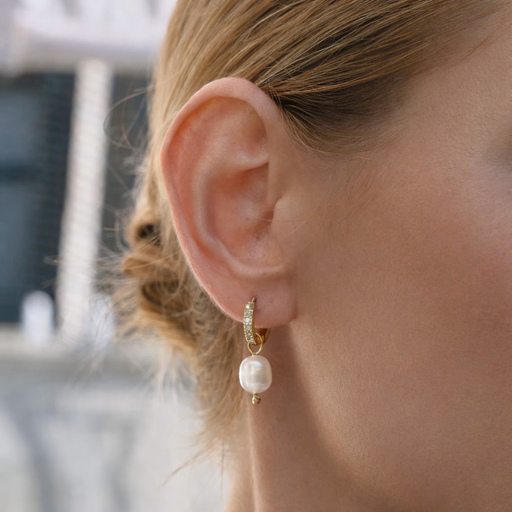 goldene creolen mit perlen edelstahl vergoldet