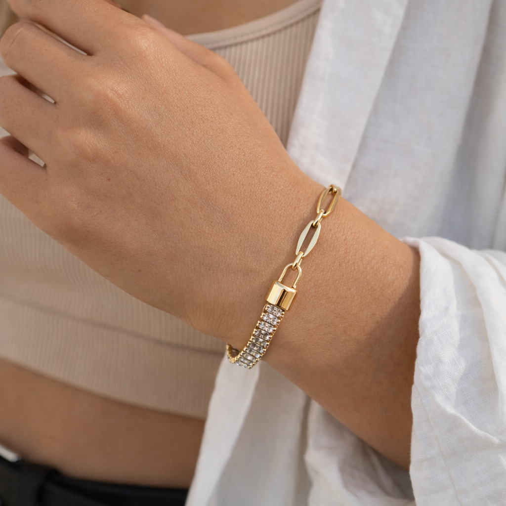 crystal link bracelet funk ling elegante glieder vergoldet