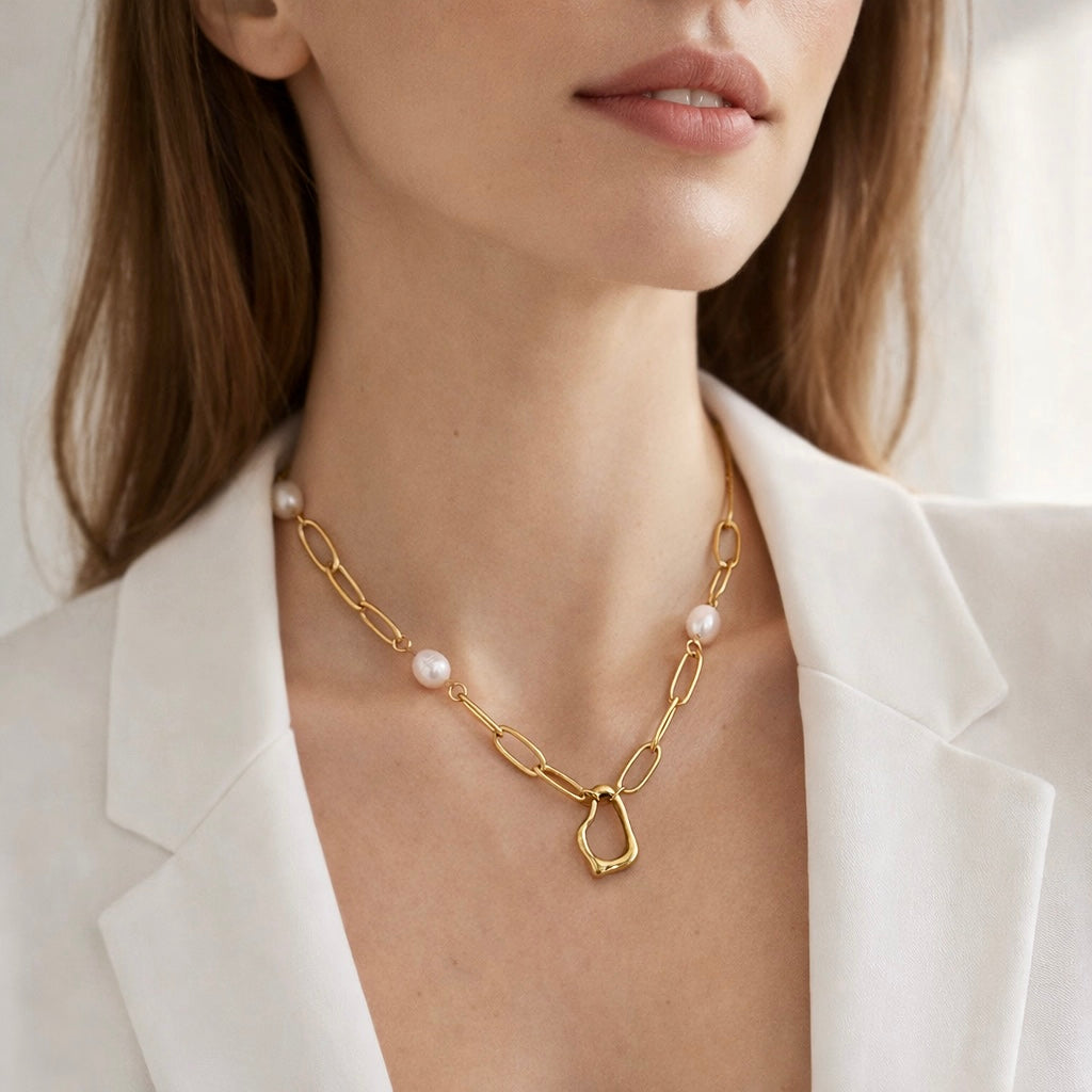 Modern Chain & Pearl Kette