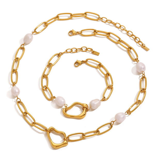 Modern Chain & Pearl Schmuckset