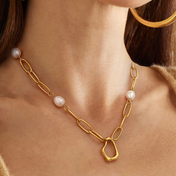 Modern Chain & Pearl Schmuckset