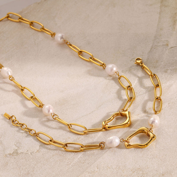 Modern Chain & Pearl Schmuckset
