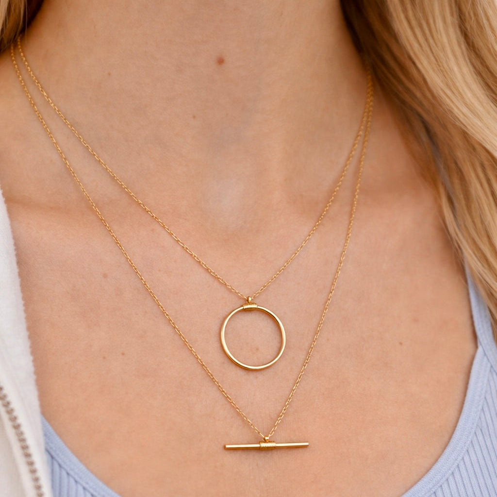 circle bar layered kette edelstahl gold geometrisch