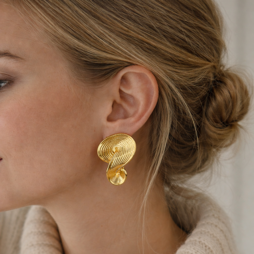 modern wave ohrstecker gold spirale edelstahl