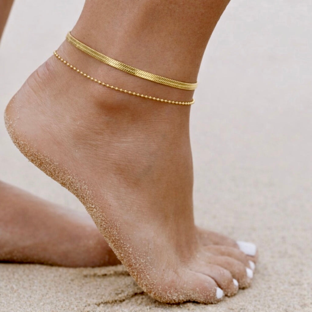 duo style fußkettchen gold schlangenstruktur kugelkette wasserfest