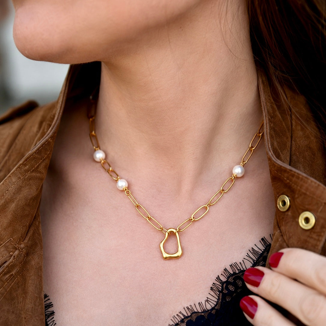 Modern Chain & Pearl Kette