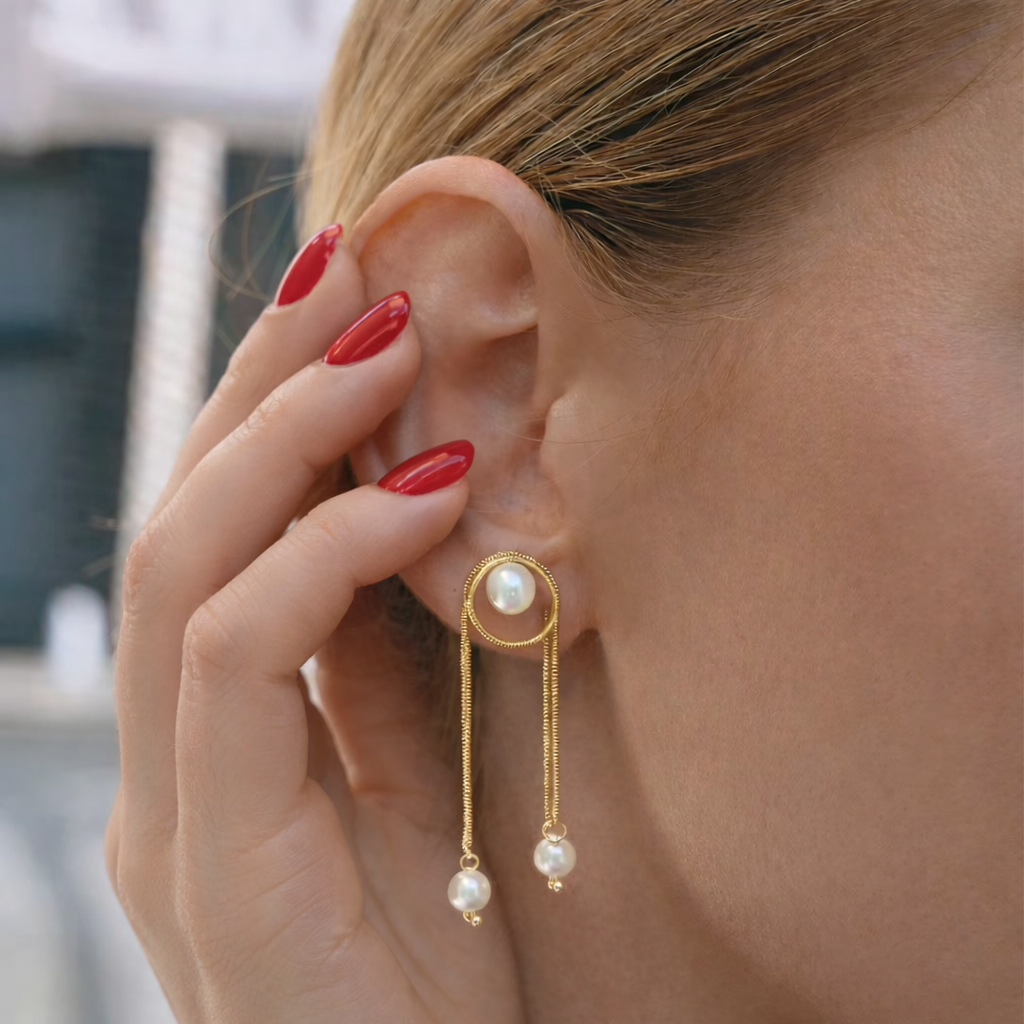 modern pearl statement ohrringe spiral design lang