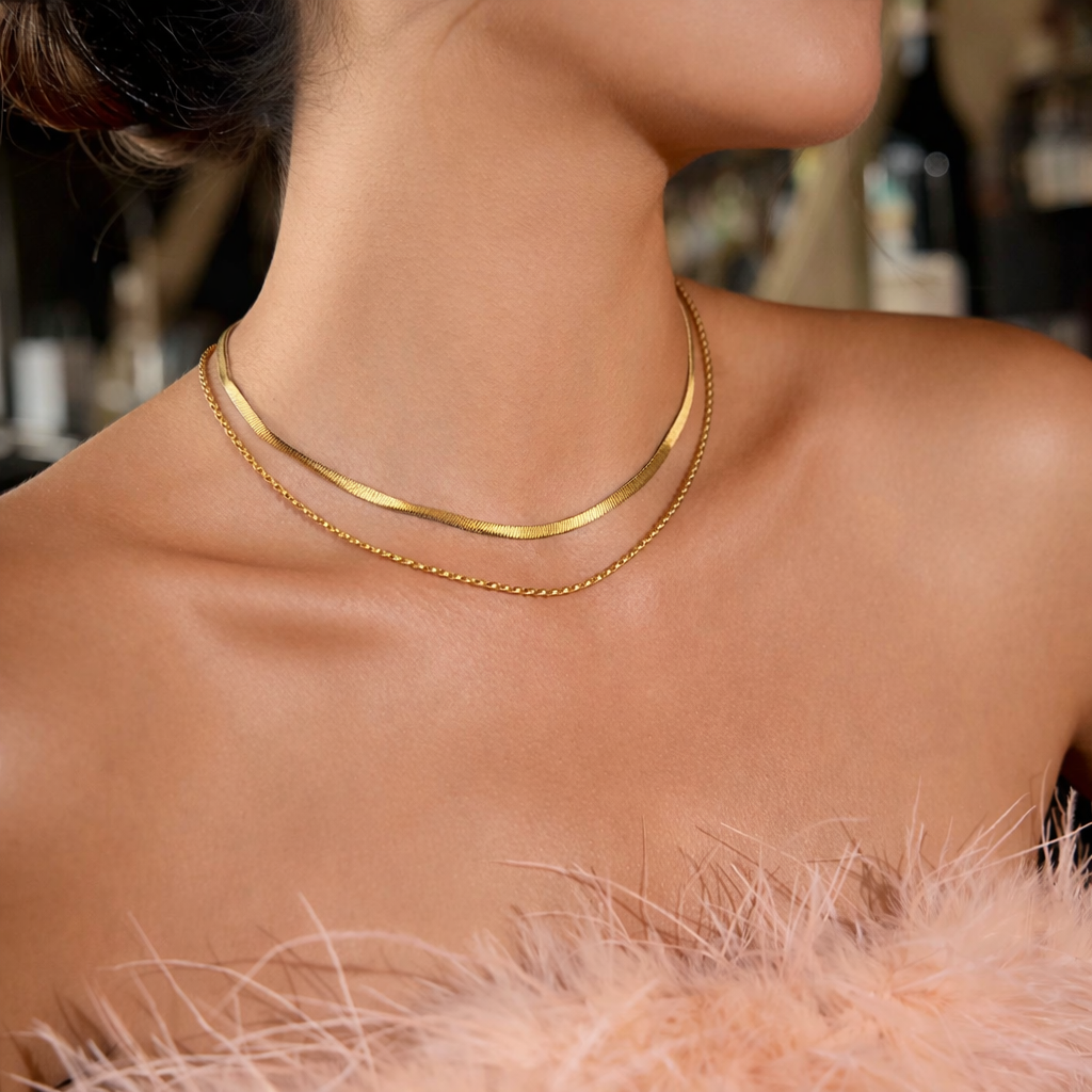 layered shine halskette herringbone gliederkette layering