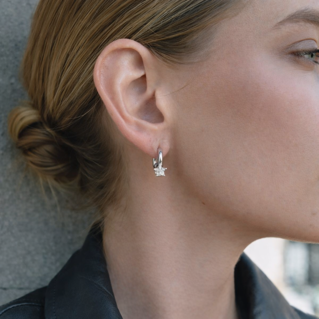 stella star hoop ohrringe edelstahl stern detail