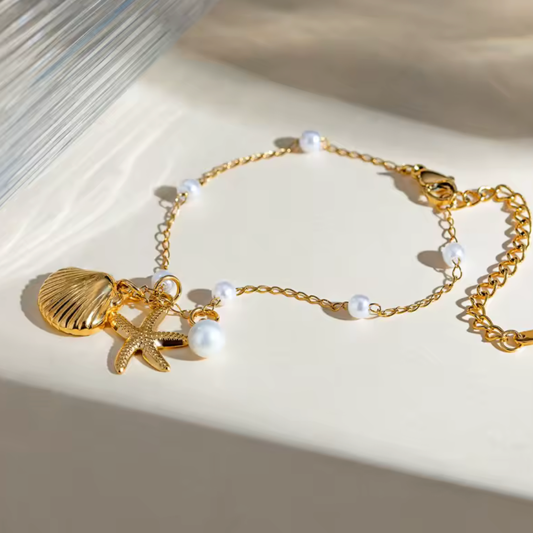 marine armband mit perlen seestern anhänger