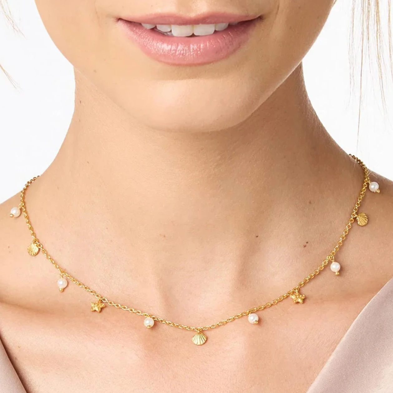 coastal glow kette gold edelstahl seestern muschel