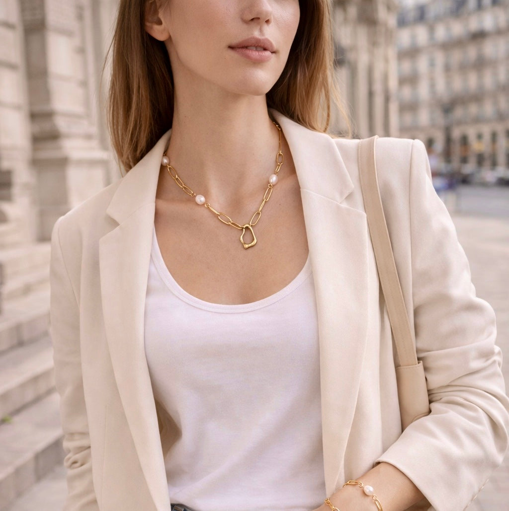 Modern Chain & Pearl Kette