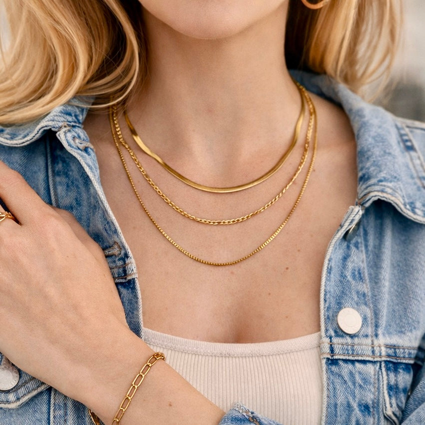 moderne halskette dreifach layering verstellbar 38-45cm
