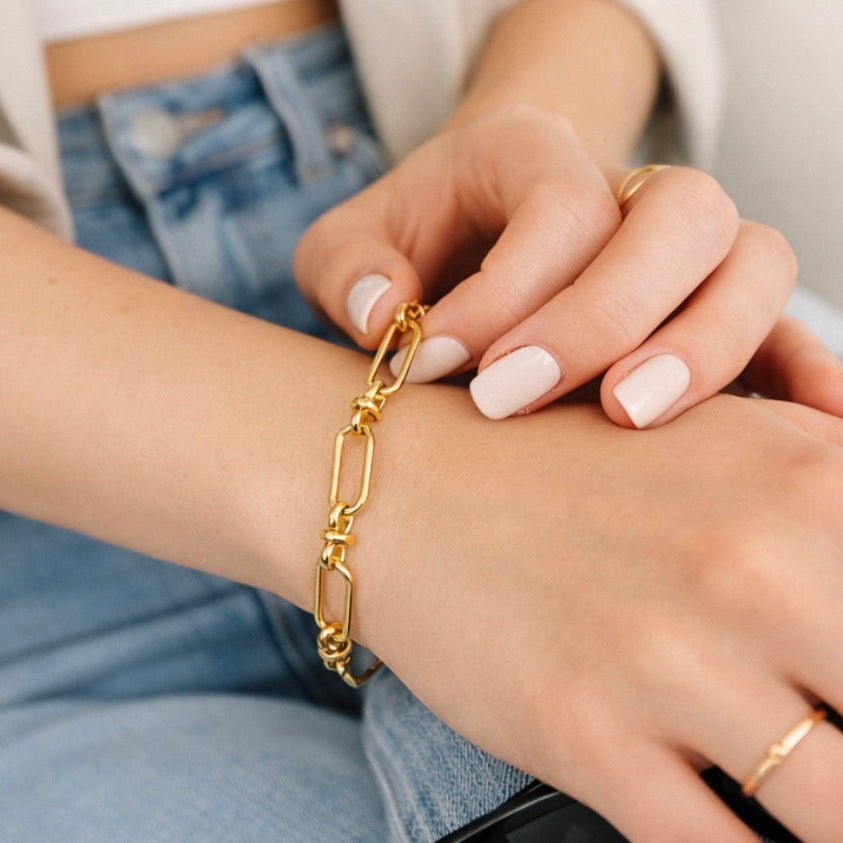 modern links armband edelstahl vergoldet wasserfest