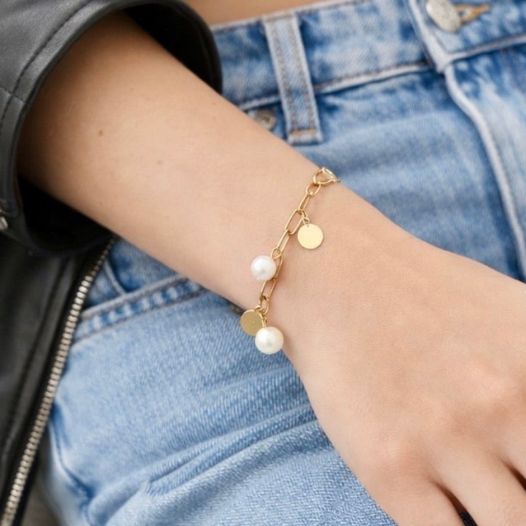pearl charm armband gold plättchen perlen edelstahl