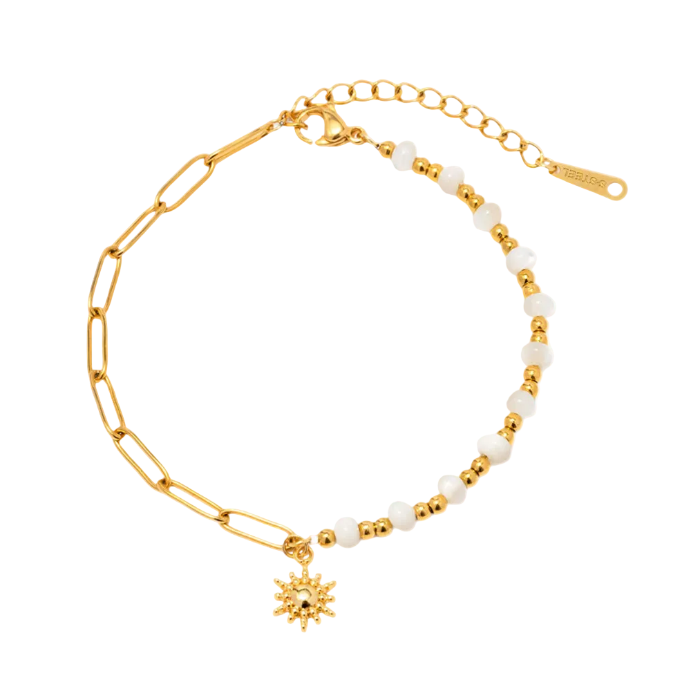 perlen armband sonnensymbol 18k vergoldet elegant