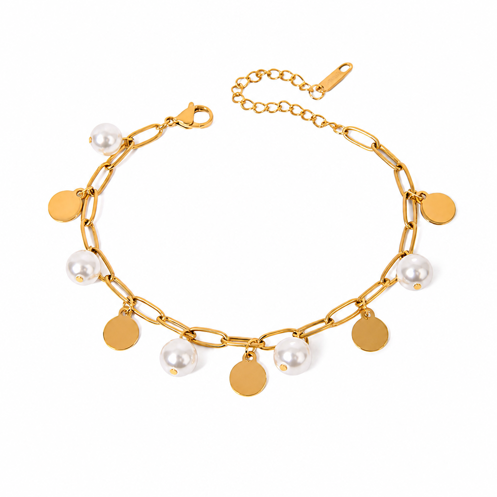 Wide Pearl Charm Bracelet