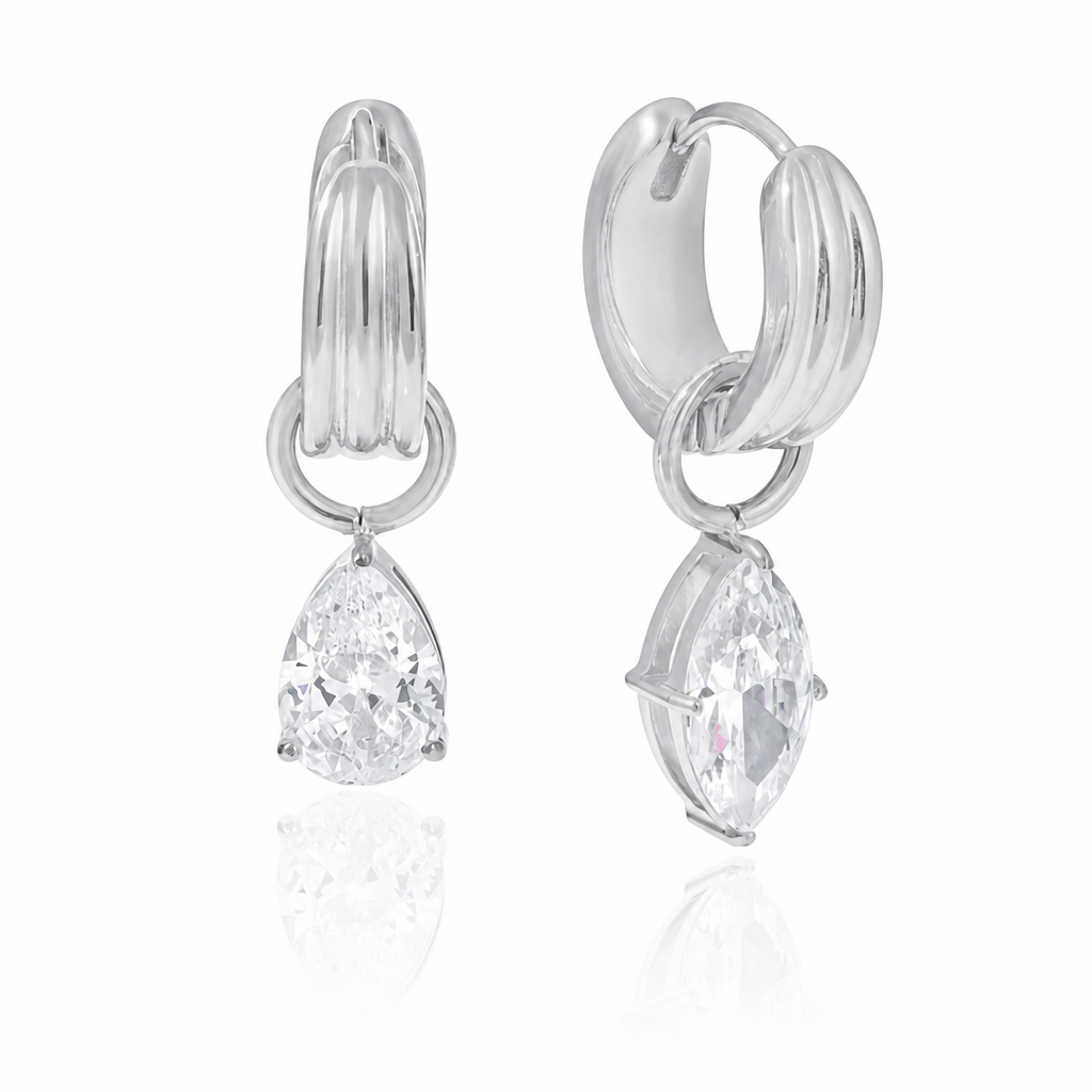 crystal drop creolen silber edelstahl zirkonia wasserfest