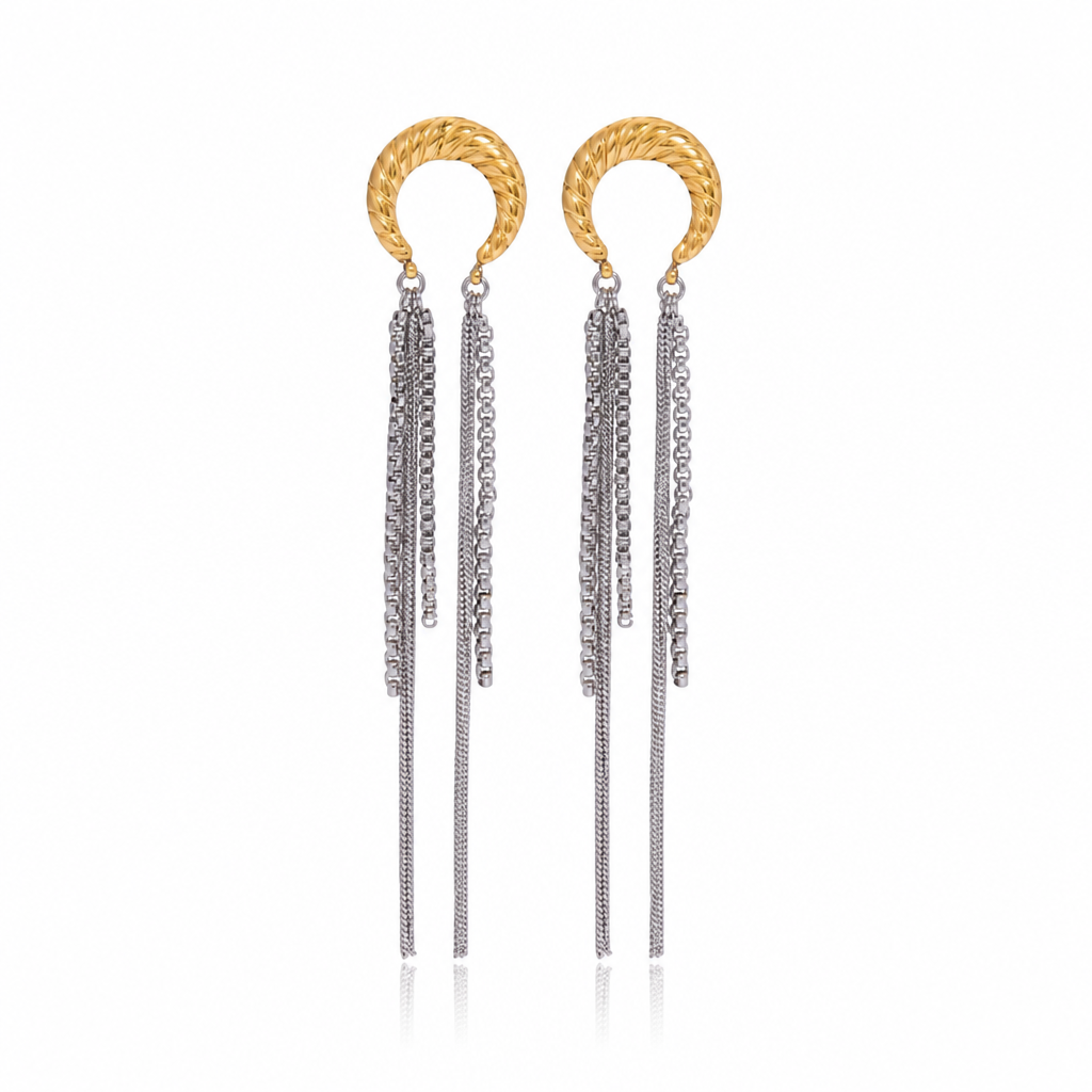fringe tassel earrings bicolor gold silber ohrringe edelstahl wasserfest