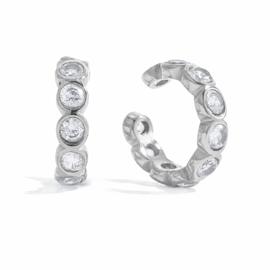 sparkle hoop creolen silber edelstahl zirkonia wasserfest