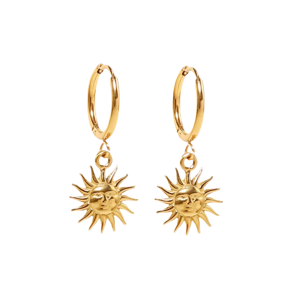 sunshine glow creolen sonne gold edelstahl