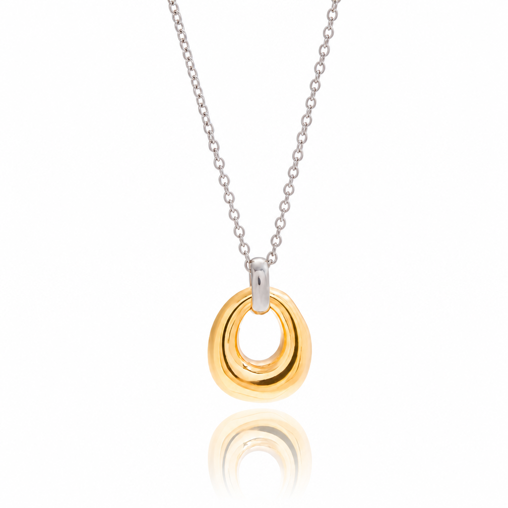 oval link necklace bicolor gold silber edelstahl wasserfest kette anhänger