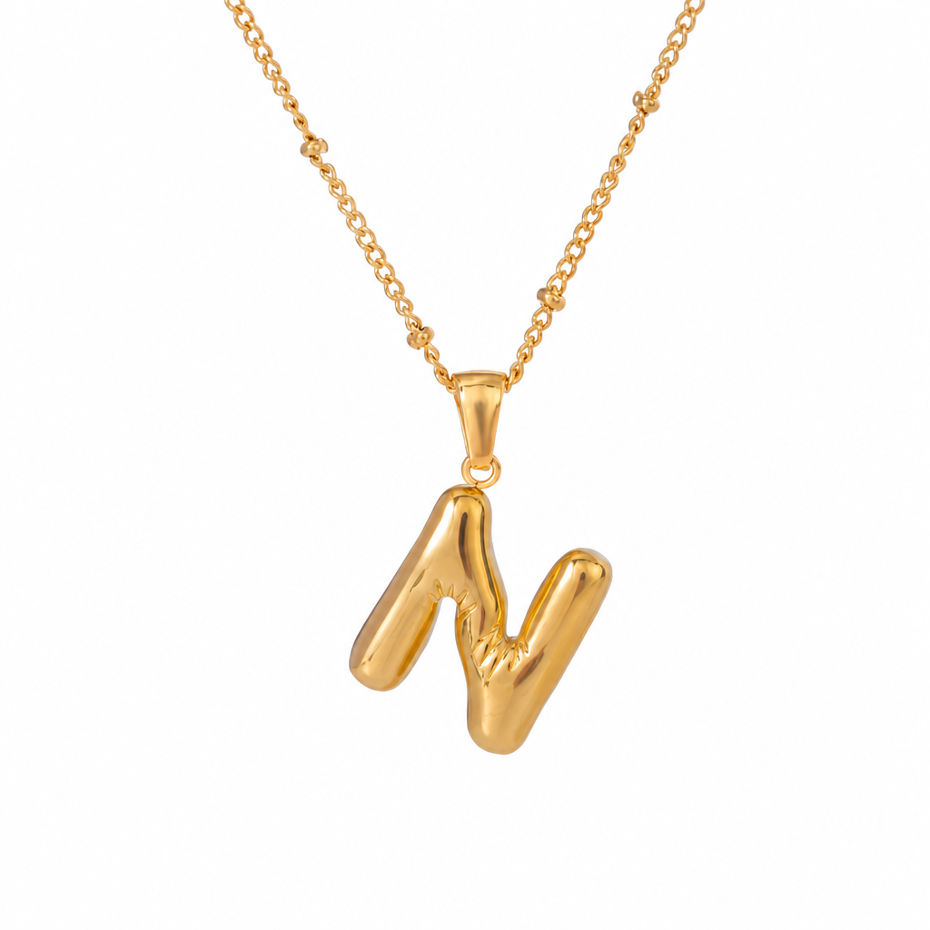 letter charm necklace buchstabe n gold edelstahl wasserfest