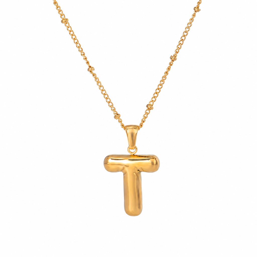 letter charm necklace buchstabe t gold edelstahl wasserfest