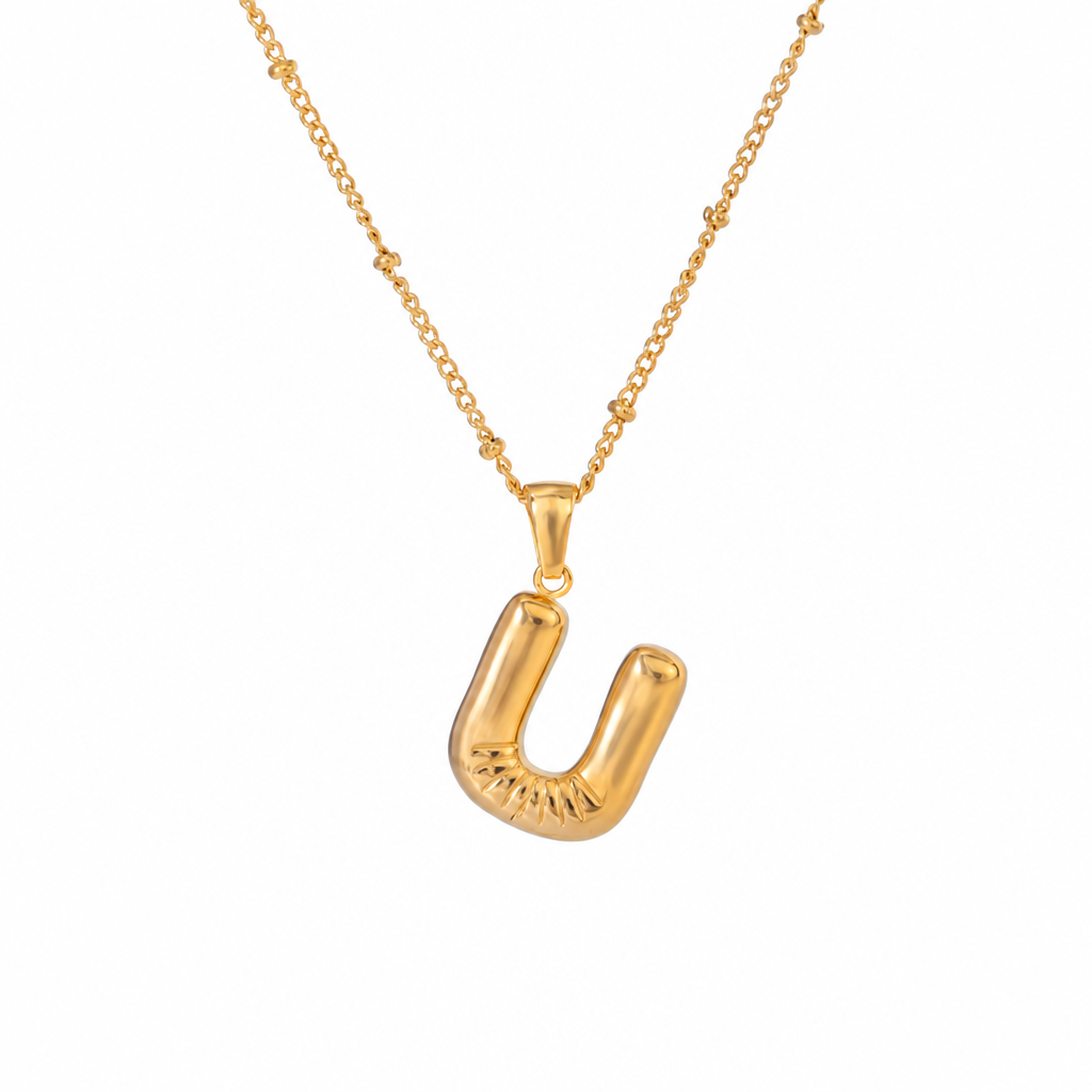 letter charm necklace buchstabe u gold edelstahl wasserfest